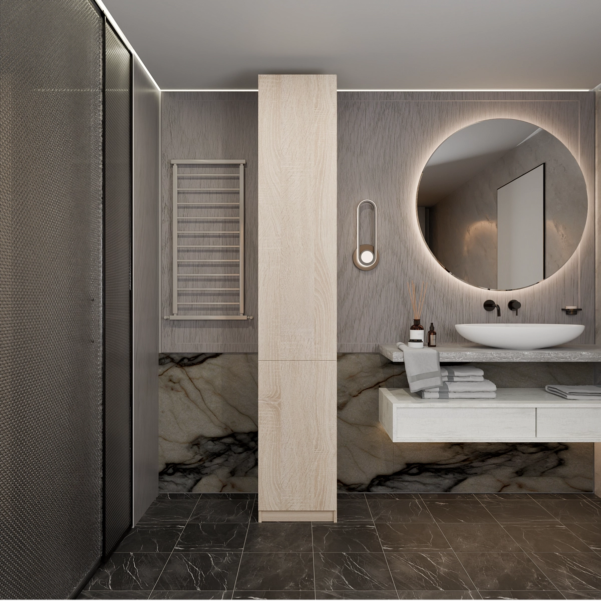 Шкаф-пенал с раздельным хранением Япет Дуб сонома