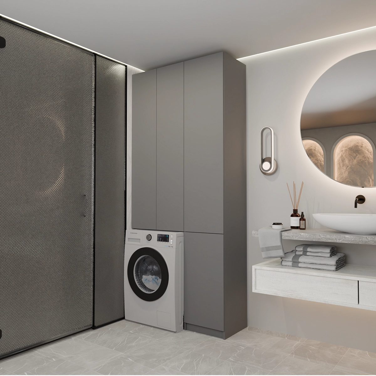 Шкаф-пенал с нишей и полками Тевос Графит